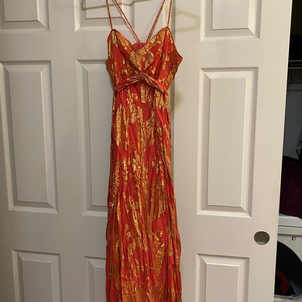 Accordion coral silk dress